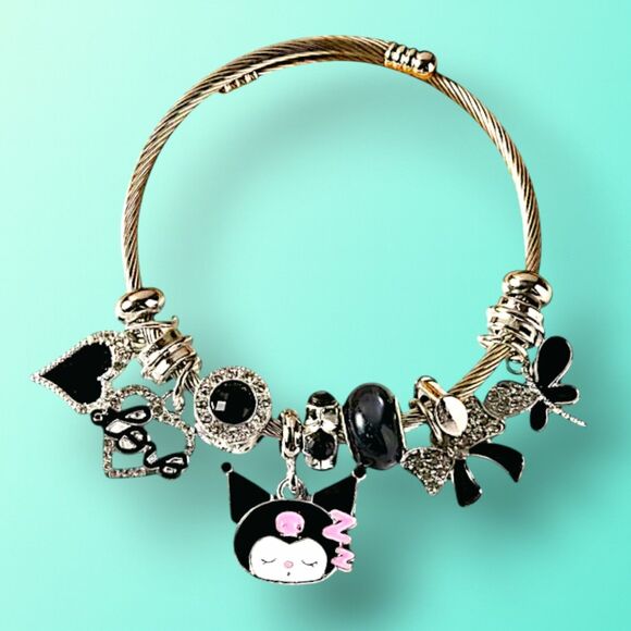 Kuromi Silver Charm Bracelet – Black & Pink Cute Kawaii Jewelry - Picture 2 of 4